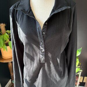 Black Loft Ribbed Collared Long Sleeve Black Button Shirt | Size XL